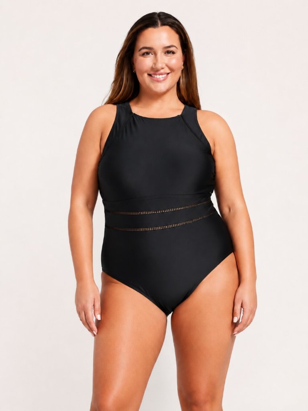 Shade & Shore High Neck Cutout One Piece Swimsuit Black 22 NWOT